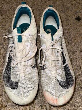 Nike Women's Cream Knit Running Shoes with Black Swoosh and Teal Lining
